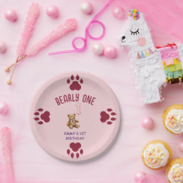 Prato De Papel Bearly One | Urso Teddy Marrom Primeiro Aniversári
