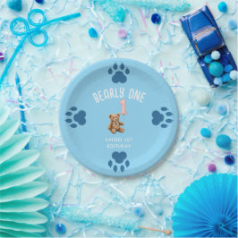 Prato De Papel Bearly One | Urso Teddy Marrom Primeiro Aniversári