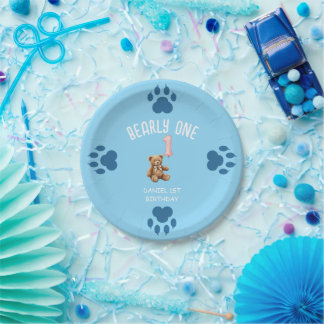 Prato De Papel Bearly One | Urso Teddy Marrom Primeiro Aniversári