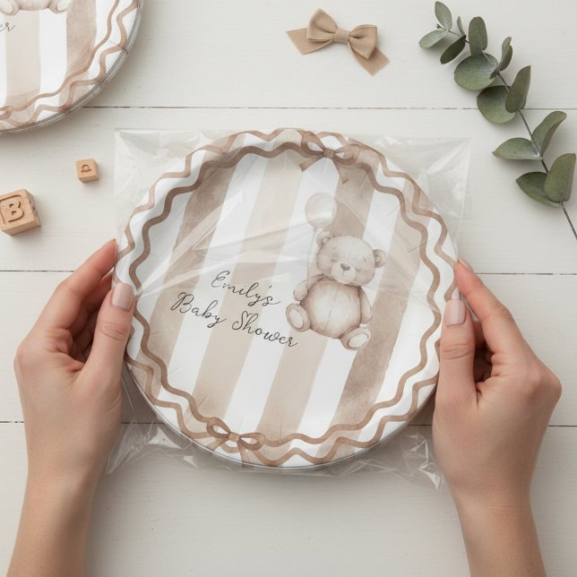 Prato De Papel Bearly Wait Neutral Teddy Baby Shower (Criador carregado)