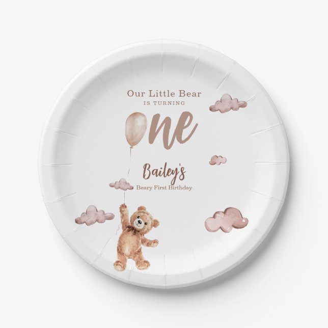 Prato De Papel Beary First Birthday (Frente)