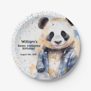 Prato De Papel Beary Incrível Boys Watercolor Panda Birthday