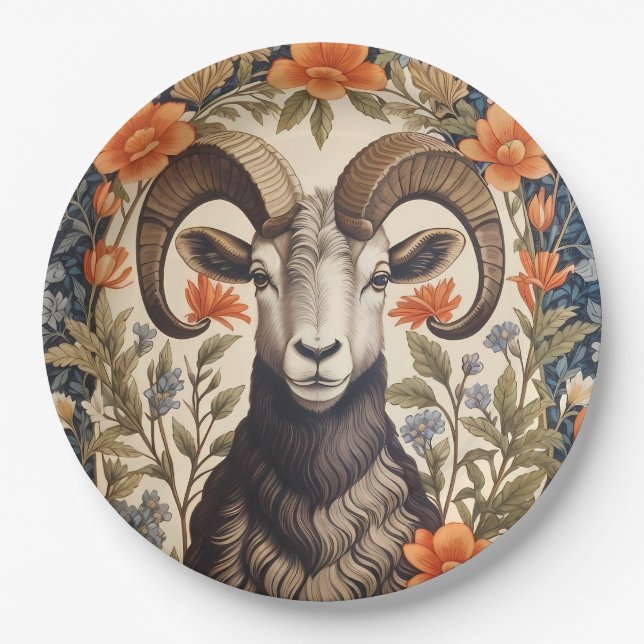 Prato De Papel Beautiful Big Horn Sheep William Morris Inspired (Frente)