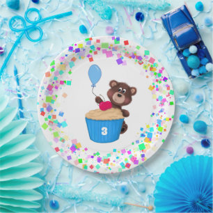 Prato De Papel Bebê bonito Urso baunilha Cupcake Aniversário