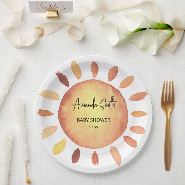 Prato De Papel Bebê Chuveiro Sol Amarelo Feliz Aquarela (Casamento)