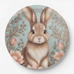Prato De Papel Bebê Coelhinho Floral Pastel Fofo
