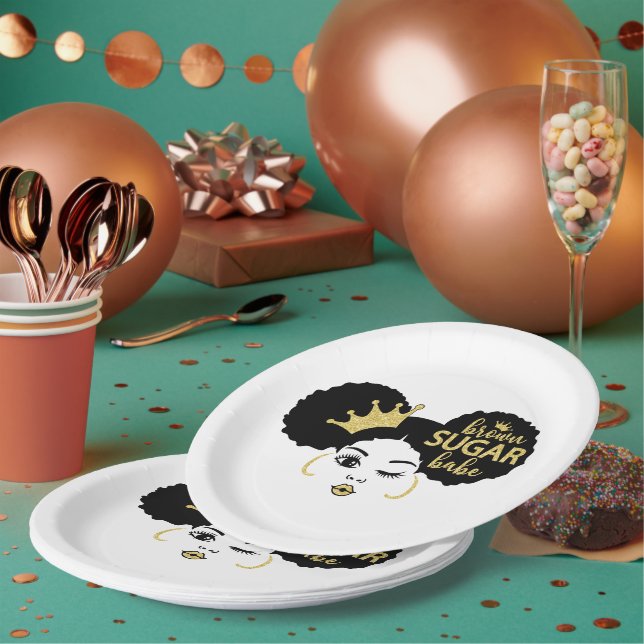 Prato De Papel Bebê de açúcar castanho a preto e Dourado (Múltiplo)