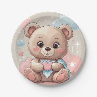 Prato De Papel Bebê de Urso de Teddy Adorável - Design de Pastel 