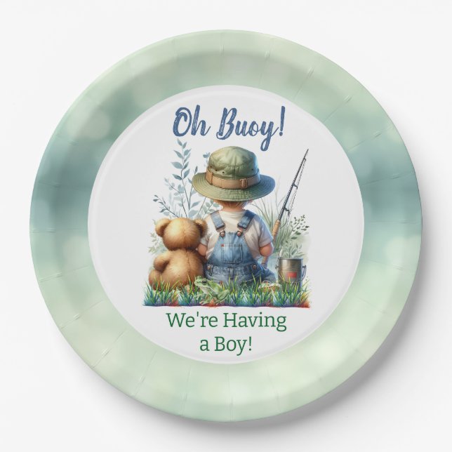 Prato De Papel Bebê e Urso de Teddy | Chá de fraldas (Frente)