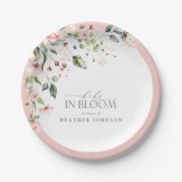 Prato De Papel Bebê Elegante Em Flores De Aquarela De Menina Rosa