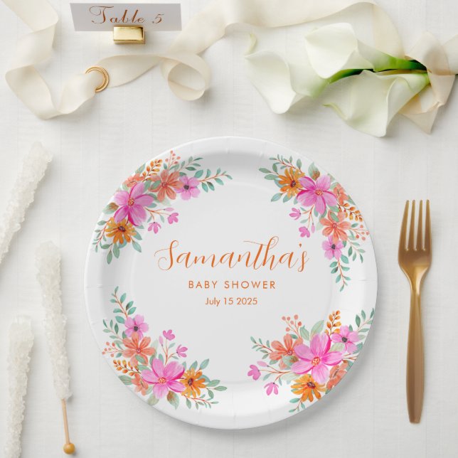 Prato De Papel Bebê em Bloom brilhante chá floral de verão (Casamento)