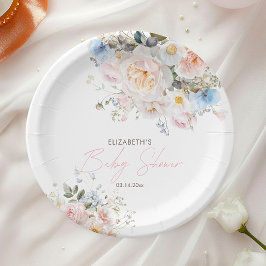 Prato De Papel Bebê Em Chá de fraldas Rosa Floral