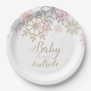 Prato De Papel Bebê, Está Frio Lá Fora Floco de Neve Baby Shower