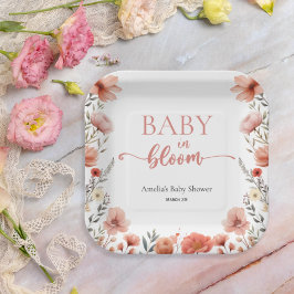 Prato De Papel Bebê Floral Blush Watercolor em Placas de Papel Sa