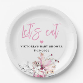 Prato De Papel Bebê Floral Rosa em Chá de fraldas Bloqueado
