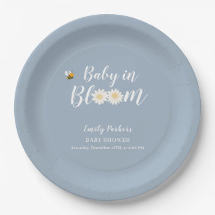 Prato De Papel Bebê Floral Simples Boho Daisy Azul Em Chá De Sang
