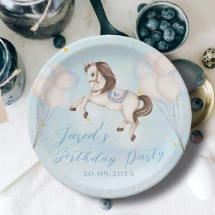 Prato De Papel Bebê furioso Pony Blue Balões estrelas Aniversário