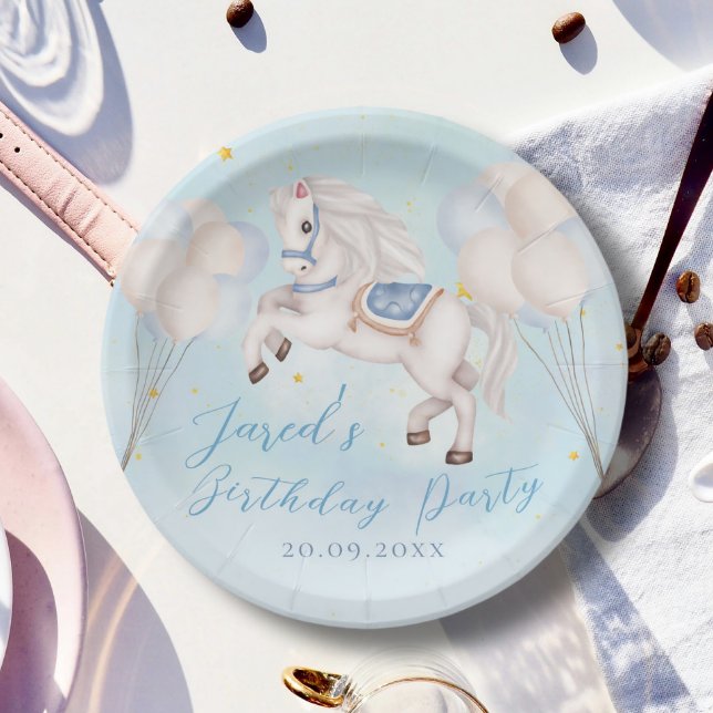 Prato De Papel Bebê furioso Pony Blue Balões estrelas Aniversário (Criador carregado)