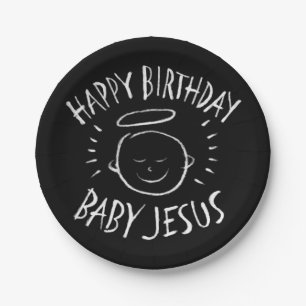 Prato De Papel Bebê Jesus do feliz aniversario - quadro do Natal
