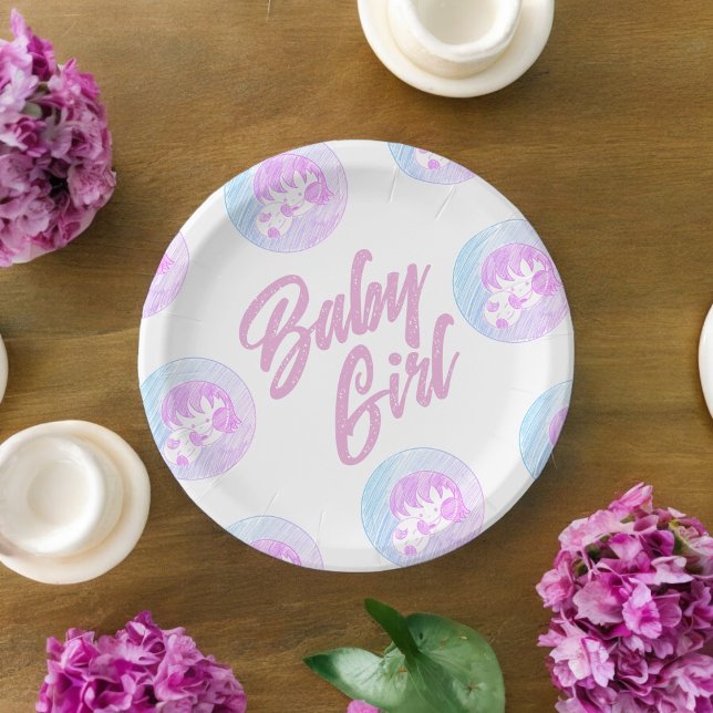 Prato De Papel Bebê Menina  (baby girl theme,birthday,wedding,baby shower,special occasion event paper plate party supplies)
