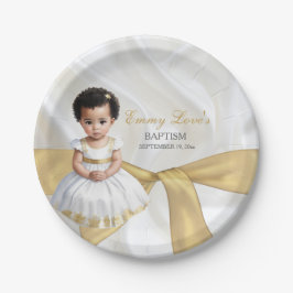 Prato De Papel Bebê Menina Batismo Christening White e Dourado