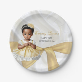 Prato De Papel Bebê Menina Batismo Christening White e Dourado