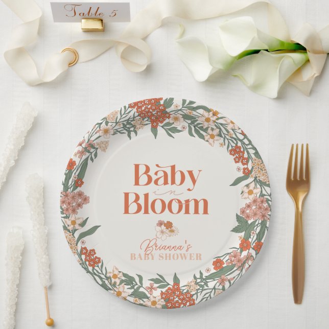 Prato De Papel Bebê no Bloom Boho Wildflower Chá de fraldas (Casamento)