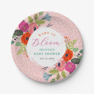 Prato De Papel Bebê no Bloom Bright Chá de fraldas Floral
