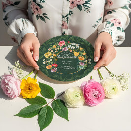 Prato De Papel Bebê no Bloom Floral Garden Chá de fraldas