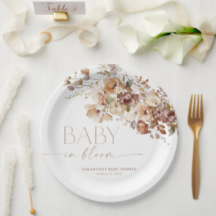 Prato De Papel Bebê no Bloom outono rústico chá de fraldas floral