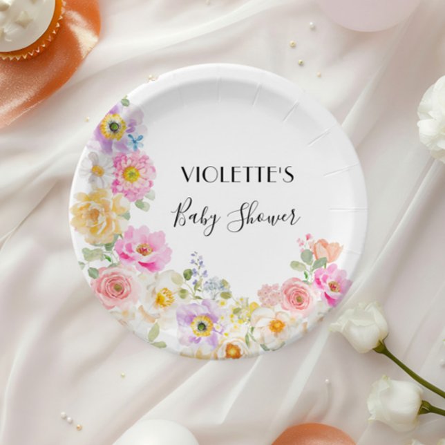 Prato De Papel Bebê no Bloom Primavera Floral Girl Chá de fraldas (Criador carregado)