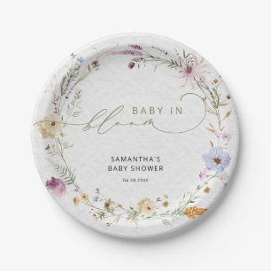 Prato De Papel Bebê no Bloom Wildflower Boho Chá de fraldas