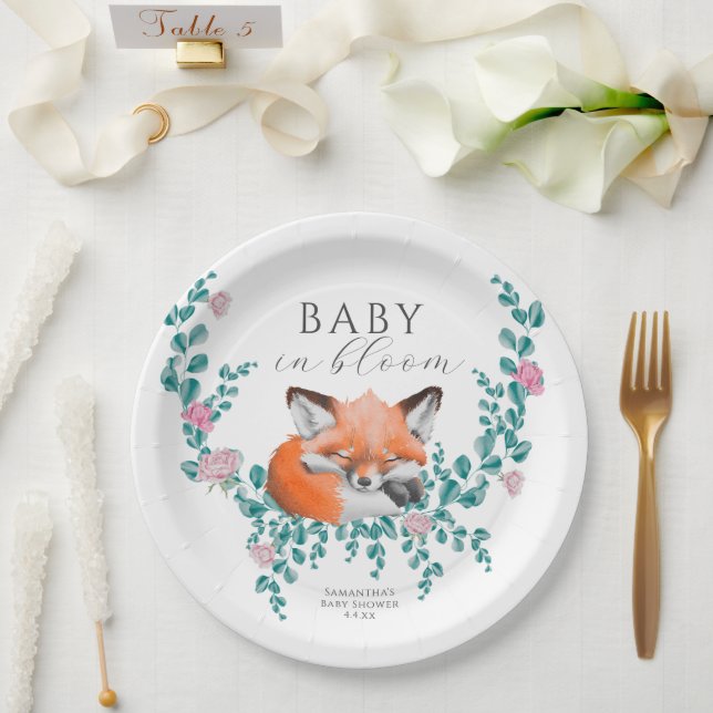 Prato De Papel Bebê no Bloom Woodland Fox Greenerescer Chá de fra (Casamento)