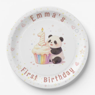 Prato De Papel Bebê Panda de Pastel Doce Aniversário de 1 Ano