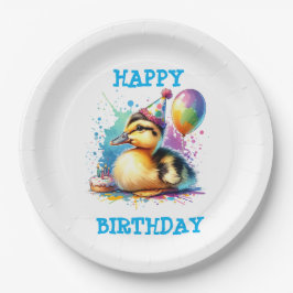Prato De Papel Bebê pato fofo feliz aniversário