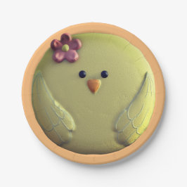 Prato De Papel Bebê pintinho amarelo e rosa