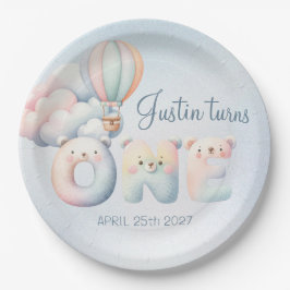 Prato De Papel Bebê primeiro aniversario teddybear balão de ar qu