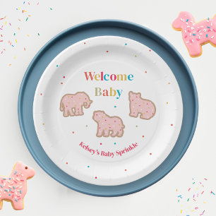 Prato De Papel Bebê Sprinkle Animal Cookies Chá de fraldas