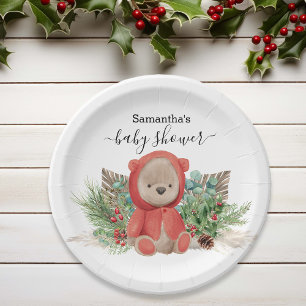 Prato De Papel Bebê Urso de Pelúcia Natal Boho Bouquet