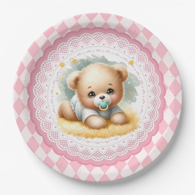 Prato De Papel Bebê - Urso de Teddy (Frente)