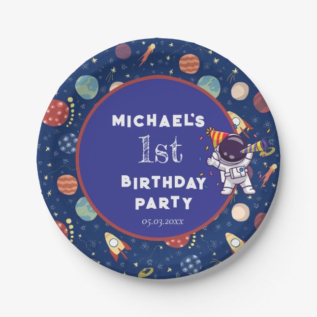 Prato De Papel Bebês Crianças Astronauta Qualquer Festa de aniver (Frente)