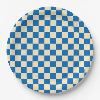 Prato De Papel bege + Blue Check Checkered Checkerboard Padrão