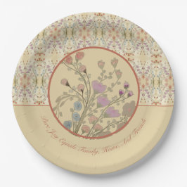 Prato De Papel bege com rosa