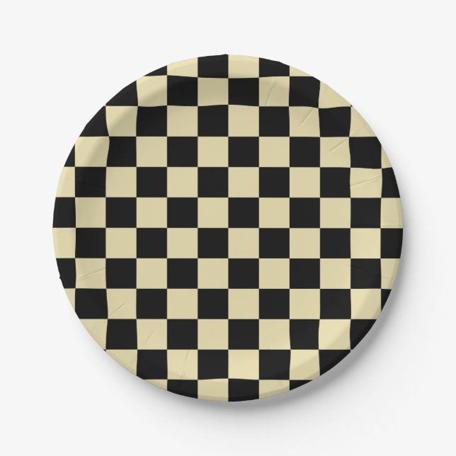 Prato De Papel Bege e preto Checkered (Frente)