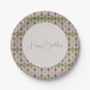 Prato De Papel bege e verde com roxo