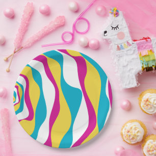 Prato De Papel Bei e Fluxo 4 - Turquesa, Amarelo, Rosa e Branco