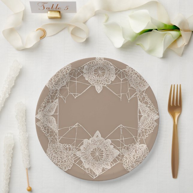 Prato De Papel Beige and white patterns AI art  (Casamento)