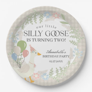 Prato De Papel Beige Bobo Goose Floral Gingham Birthday