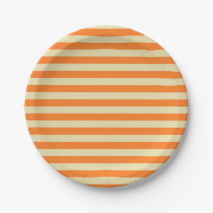 Prato De Papel Beige e Laranja Stripes