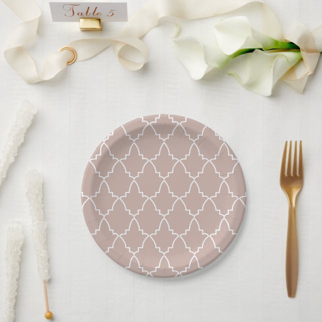 Prato De Papel Beige Marroquino Lattice Pattern (Casamento)